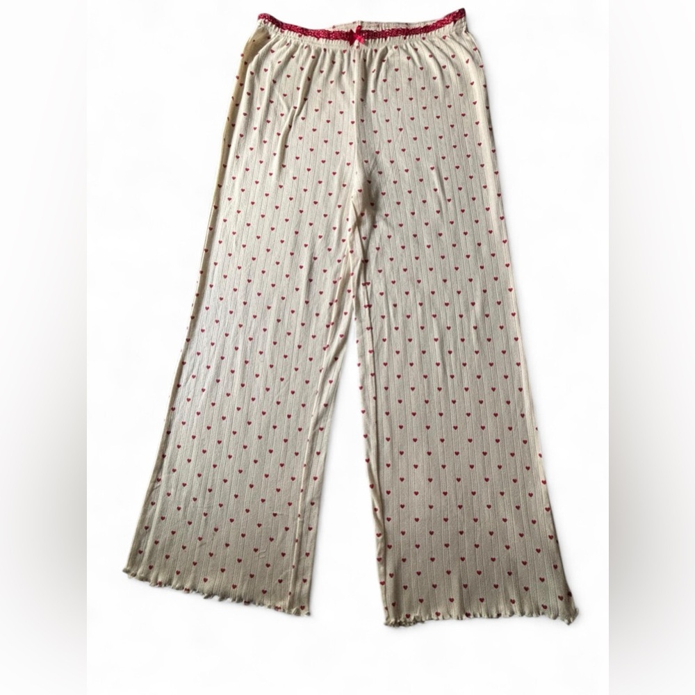 NWOT Heart Print Pajama Pants XL Lounge Sleepwear Wide Leg Cozy Cotton Pants